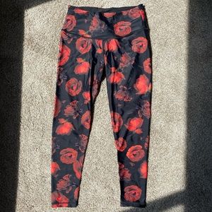 Black and red floral leggings
